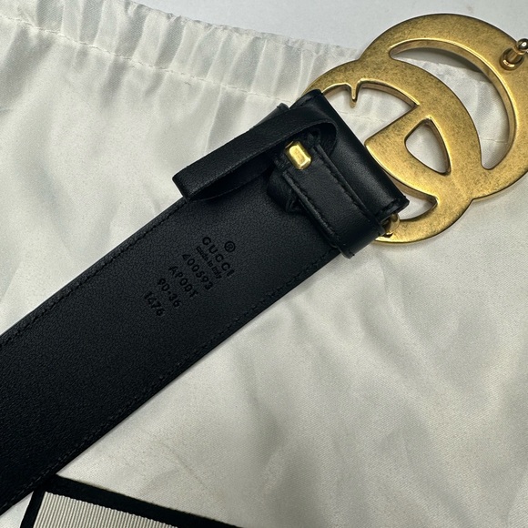 Authentic Gucci GG Marmont Black Leather Belt Gold Logo 90/36 - Picture 3 of 6